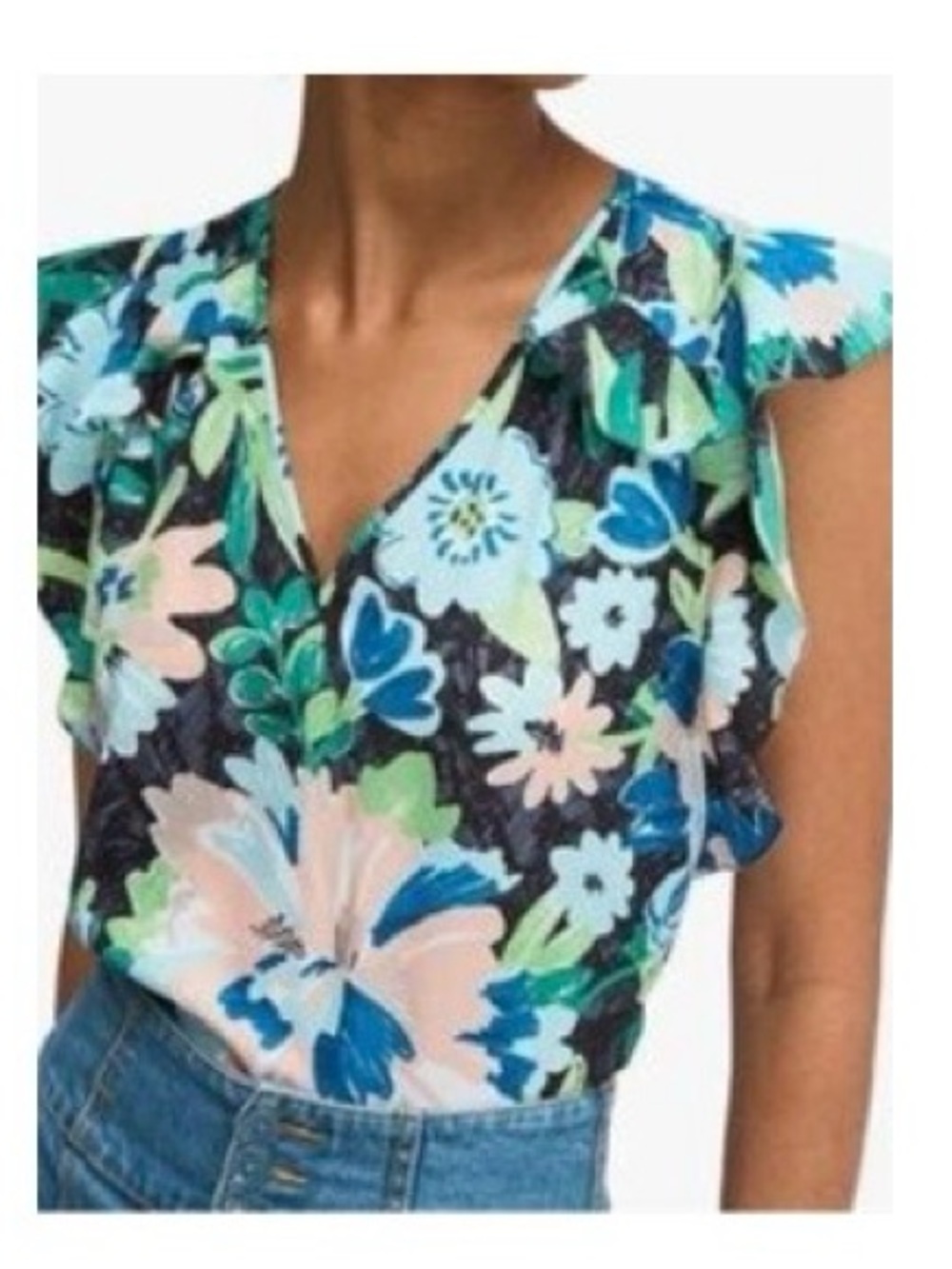 kate spade Black Floral V-Neck Cap Sleeve Top, size M, excellent condition